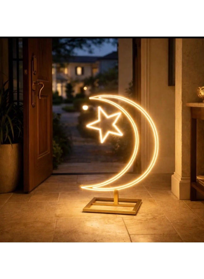 LED Crescent Moon & Star Decorative Floor Lamp with Warm Light – Ramadan & Home Decor - Image 1